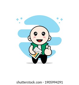 Cute men character holding a presentation results. Mascot design concept