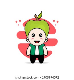 Personaje masculino con disfraz de manzana. Concepto de diseño de mascota