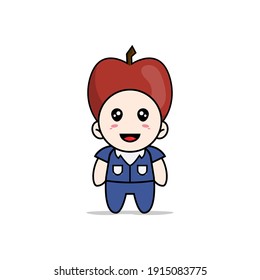 Cute men character wearing apple costume. Mascot design concept