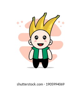 Cute men character wearing banana costume. Mascot design concept