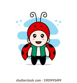 Cute men character wearing beetle costume. Mascot design concept