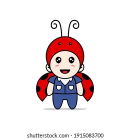 Cute men character wearing beetle costume. Mascot design concept