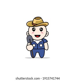 Cute men character wearing breeder costume. Mascot design concept