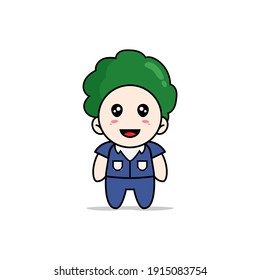 Cute men character wearing broccoli costume. Mascot design concept