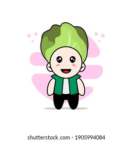Cute men character wearing cabbage costume. Mascot design concept