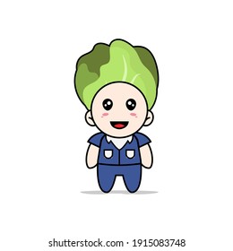 Cute men character wearing cabbage costume. Mascot design concept