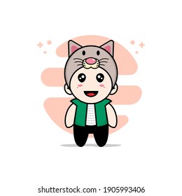 Cute men character wearing cat costume. Mascot design concept
