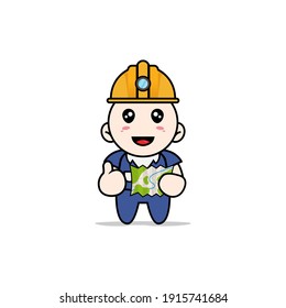 Personaje masculino con traje de obrero de la construcción. Concepto de diseño de mascota