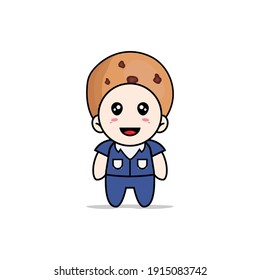 Cute men character wearing cookies costume. Mascot design concept