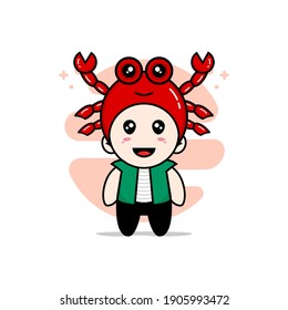 Cute men character wearing crab costume. Mascot design concept