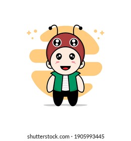 Cute men character wearing dragonfly costume. Mascot design concept
