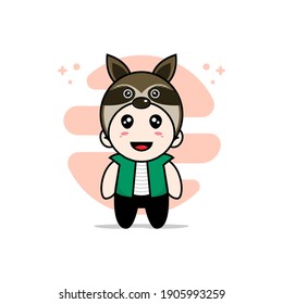Cute men character wearing fox costume. Mascot design concept