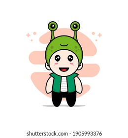 Cute men character wearing frog costume. Mascot design concept