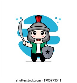 Cute men character wearing gladiator costume. Mascot design concept