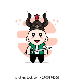 Cute men character wearing gladiator costume. Mascot design concept