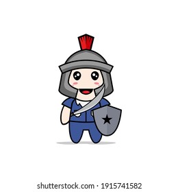 Personaje masculino con traje de gladiador. Concepto de diseño de mascota