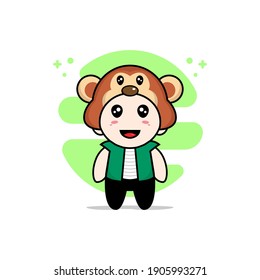 Cute men character wearing monkey costume. Mascot design concept
