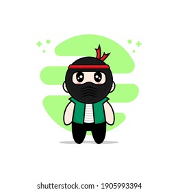 Personaje masculino lindo con disfraz de ninja. Concepto de diseño de mascota