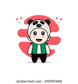 Cute men character wearing panda costume. Mascot design concept