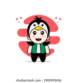 Cute men character wearing Penguin costume. Mascot design concept