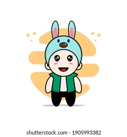 Cute men character wearing rabbit costume. Mascot design concept