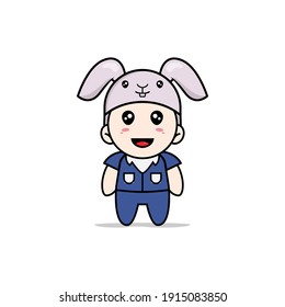 Cute men character wearing rabbit costume. Mascot design concept