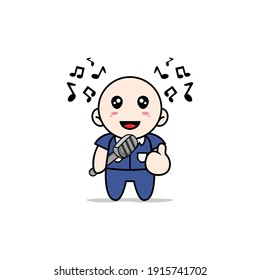 Cute men character wearing singer costume. Mascot design concept
