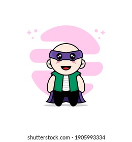 Cute men character wearing superhero costume. Mascot design concept