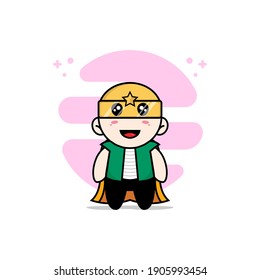 Cute men character wearing superhero costume. Mascot design concept