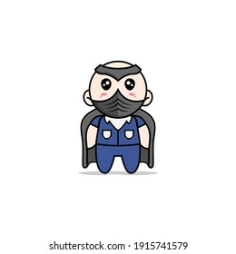 Cute men character wearing superhero costume. Mascot design concept