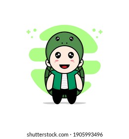 Cute men character wearing turtle costume. Mascot design concept