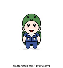 Cute men character wearing turtle costume. Mascot design concept