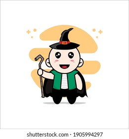 Rutsche männliche Figur mit Hexenkostüm. Mascot Design-Konzept