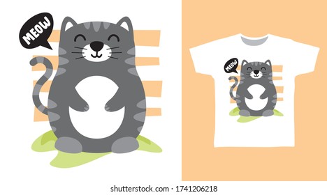 Cute meow cat design vector illustration ready for print on t-shirt.