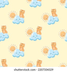 cute meow with weather cartoon seamless pattern