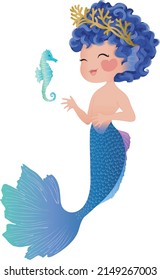 Cute merboy illustration, children artworks, wallpapers, posters, greeting cards prints. 