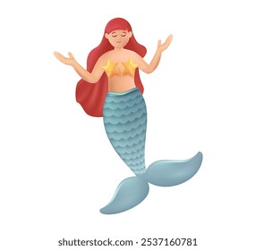 Cute mermaid 3D illustration, vector graphic sea life, lovely mermaid graphic for kids prints vector. Adorable pirate theme. Swimming mermaid sea princess vector cartoon illustration