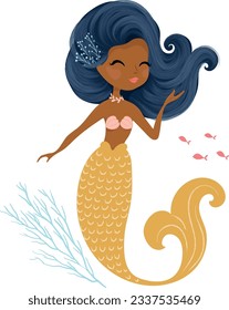 Cute mermaid African Character vector illustration, book illustration, fashion artworks, wallpapers, greeting cards, t shirt graphics.