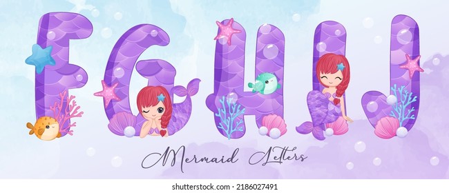 Cute Mermaid Alphabets Teil II in Aquarellfarben