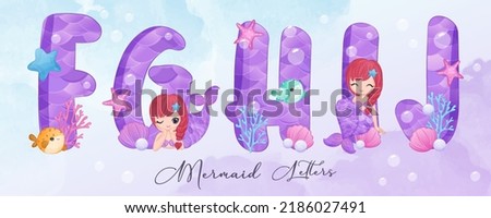 Cute Mermaid Alphabets Part II in watercolor