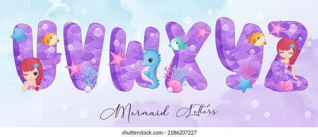 Cute Mermaid Alphabets, Teil V, Aquarell