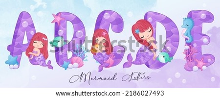 Cute Mermaid Alphabets Part I in watercolor