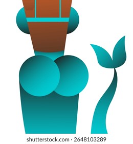 Cute mermaid back view. Beautiful abstract underwater character. Fabulous sea creature with fish scales and tail. Unique modern style. Flat vector illustration on white background.