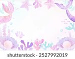 Cute Mermaid Background in Watercolor Style
