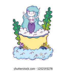 cute mermaid in bathtub character