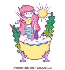 cute mermaid in bathtub character