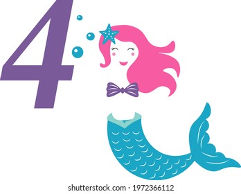 cute mermaid birthday card vector illustration