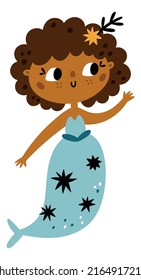 Cute mermaid. Black girl mythic sea creature