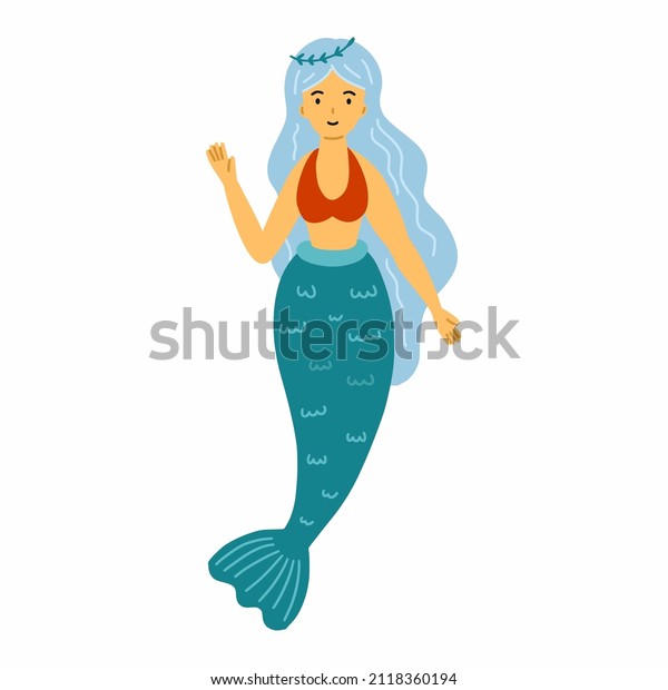 Cute Mermaid Blue Hair Vector Doodle Stock Vector (Royalty Free ...