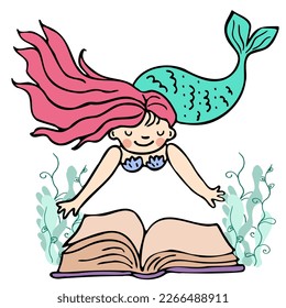 a cute  mermaid with a book vector